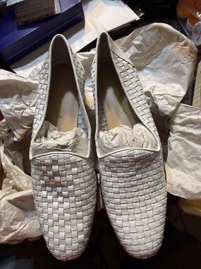 Cabin Creek White Woven Leather Loafers